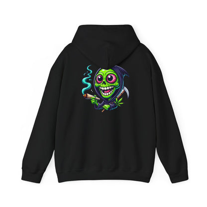 Grinning Green Grim Reaper Hoodie - Cute Creepy Smoking Skull Graphic Sweatshirt