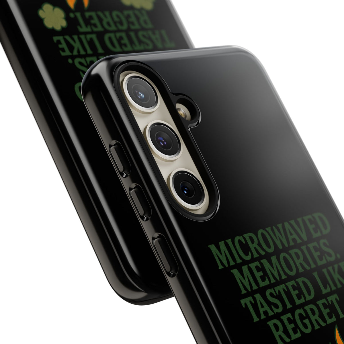 Microwaved Memories Phone Case — 'Microwaved Memories. Tasted Like Regret.' Retro Fire Design