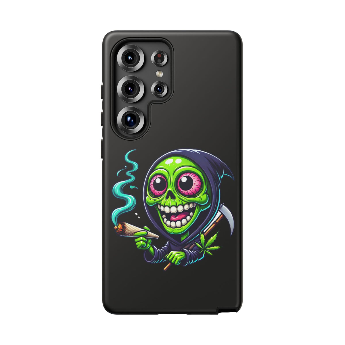 Grinning Stoner Grim Reaper Phone Case – Cannabis Skull iPhone Cover