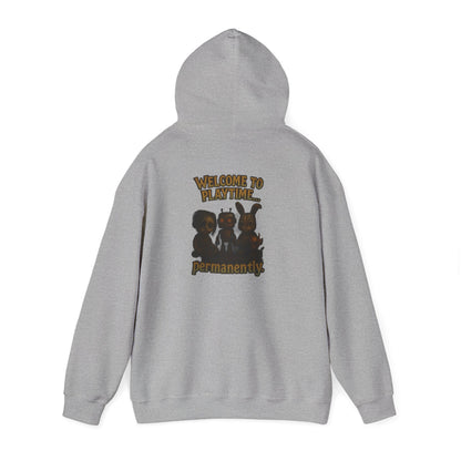 Hoodie — 'Welcome Playtime Permanently' Vintage Horror Character Back Graphic