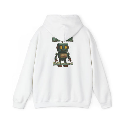Robot Graphic Hoodie — "Rebooted. Socially Awkward." Retro Cute Robot Back Print