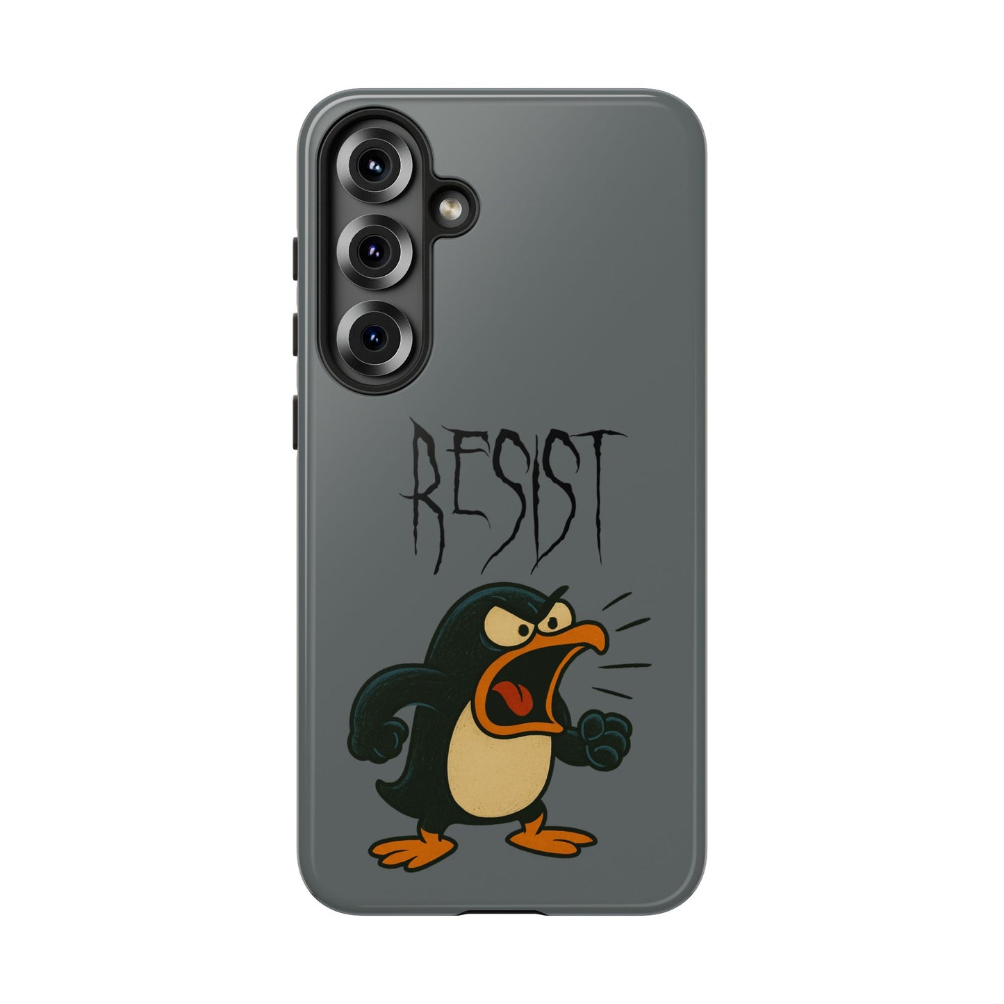 Resist Angry Penguin Phone Case — Protective iPhone Case with Bold Cartoon Design