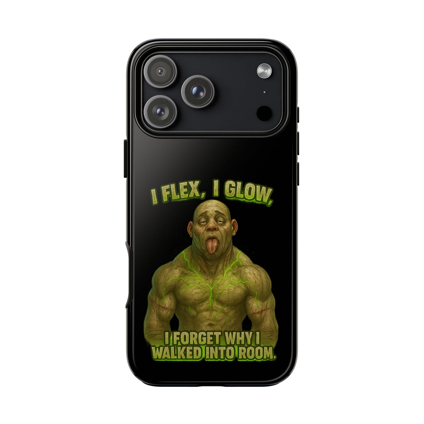 Funny Glow Gym Phone Case — "I Flex, I Glow" Humorous Bodybuilder Design