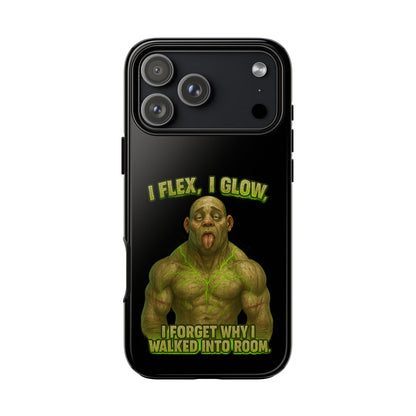 Funny Glow Gym Phone Case — "I Flex, I Glow" Humorous Bodybuilder Design