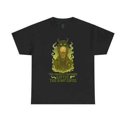 Prophecy Mentioned Coffee Illustration Tee | Funny Demon Barista Shirt