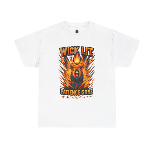 Wick Lit Candle Head, T-Shirt | Patience Gone, Flaming Candle Graphic