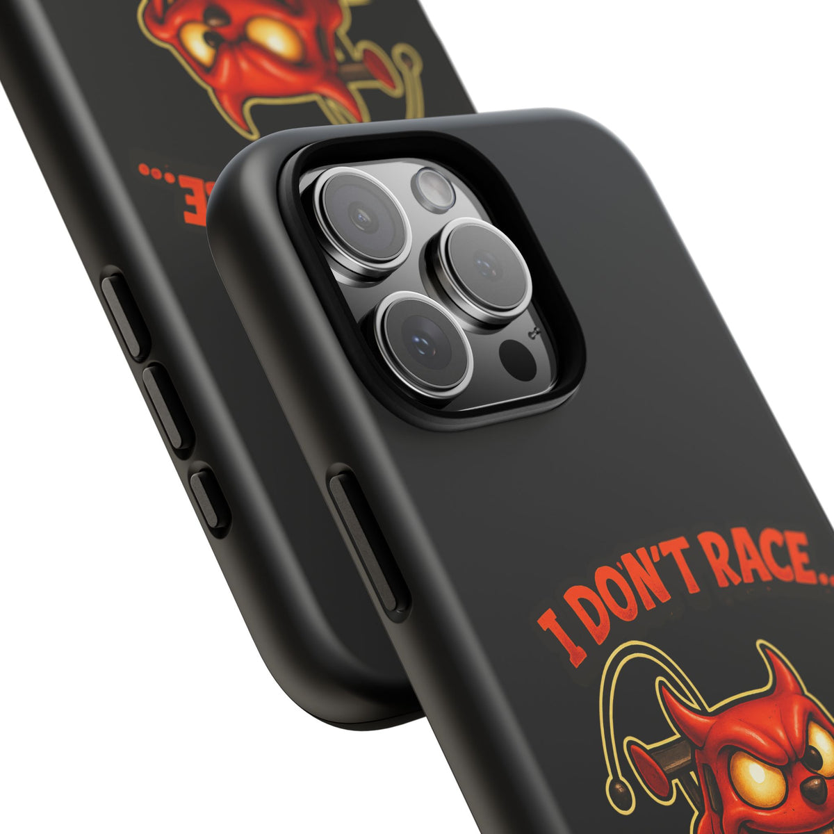 I Don't Race I Chase Phone Case — Cartoon Demon Hot Rod Design