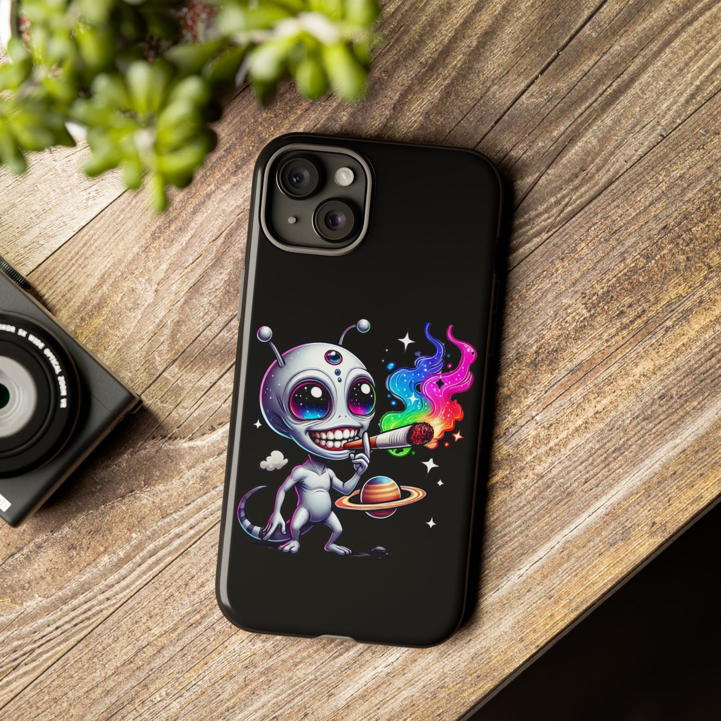 Alien Smoking Rainbow Galaxy Phone Case — Cute Cosmic Art Tough Case