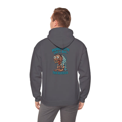 Hoodie — "Monday Hit Me Like a Bus... Then Reversed" Retro Skull Graphic Hoodie