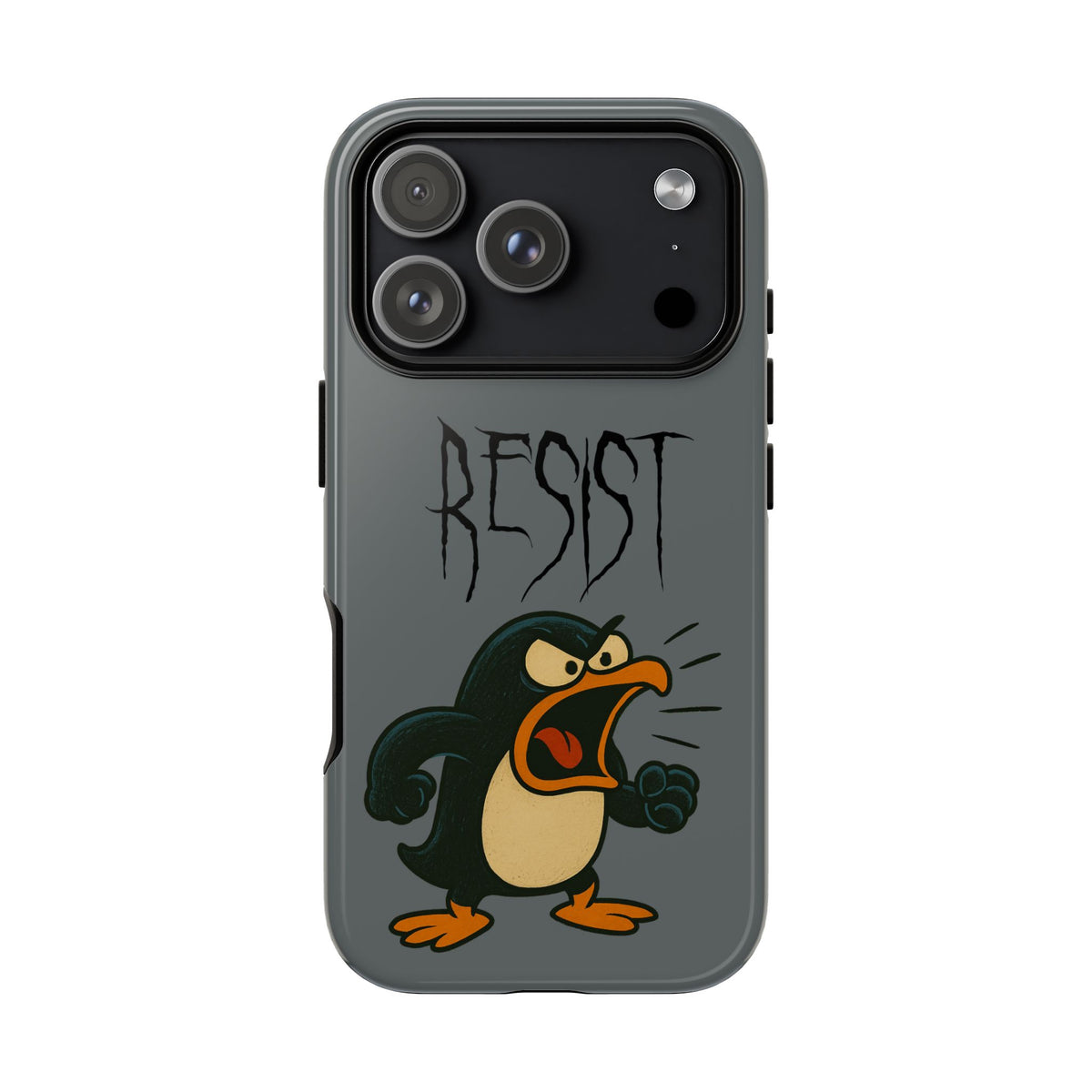 Resist Angry Penguin Phone Case — Protective iPhone Case with Bold Cartoon Design