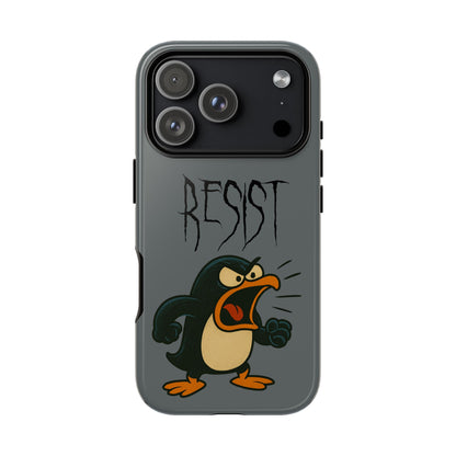 Resist Angry Penguin Phone Case — Protective iPhone Case with Bold Cartoon Design