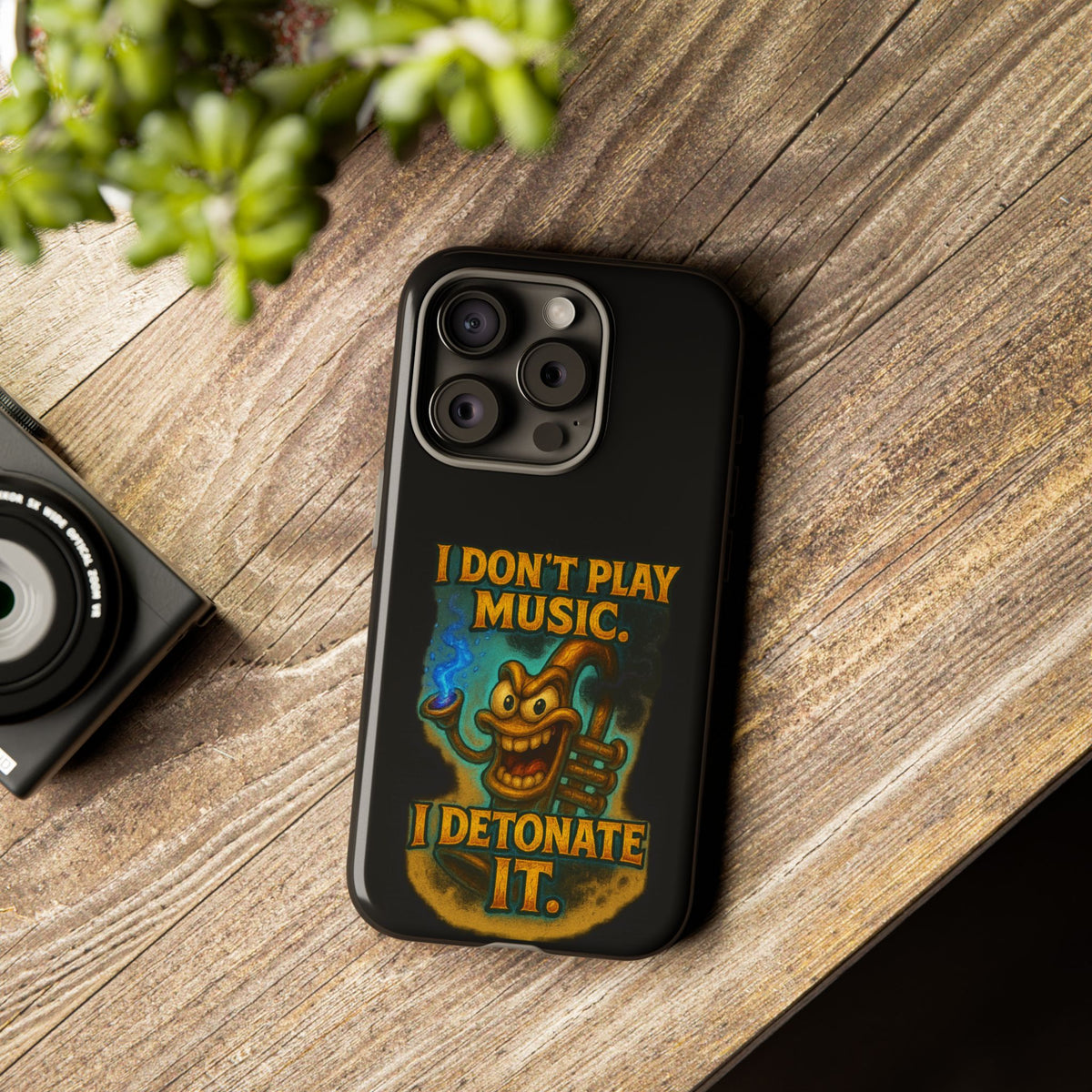 Phone Case — "I Don't Play Music. I Detonate It." Cartoon Bomb Graphic
