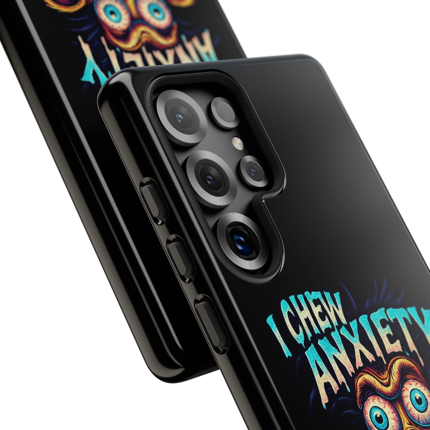 Phone Case — "I Chew Anxiety Like Bubblegum" Retro Monster Design