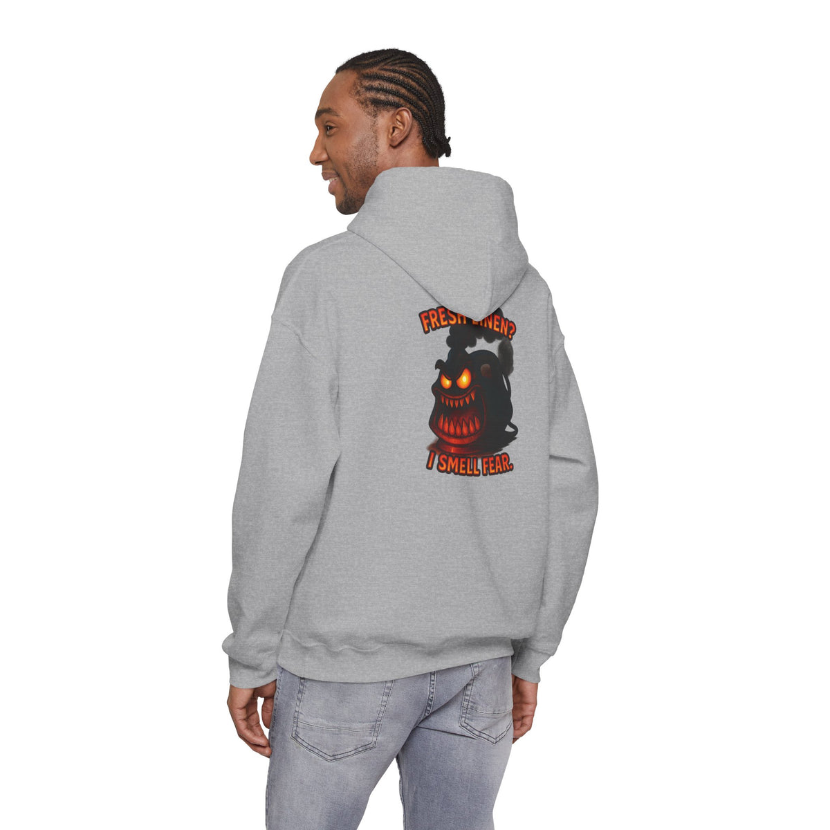Horror Hoodie — 'Freshly Blended I Smell Fear' Graphic Back Sweatshirt