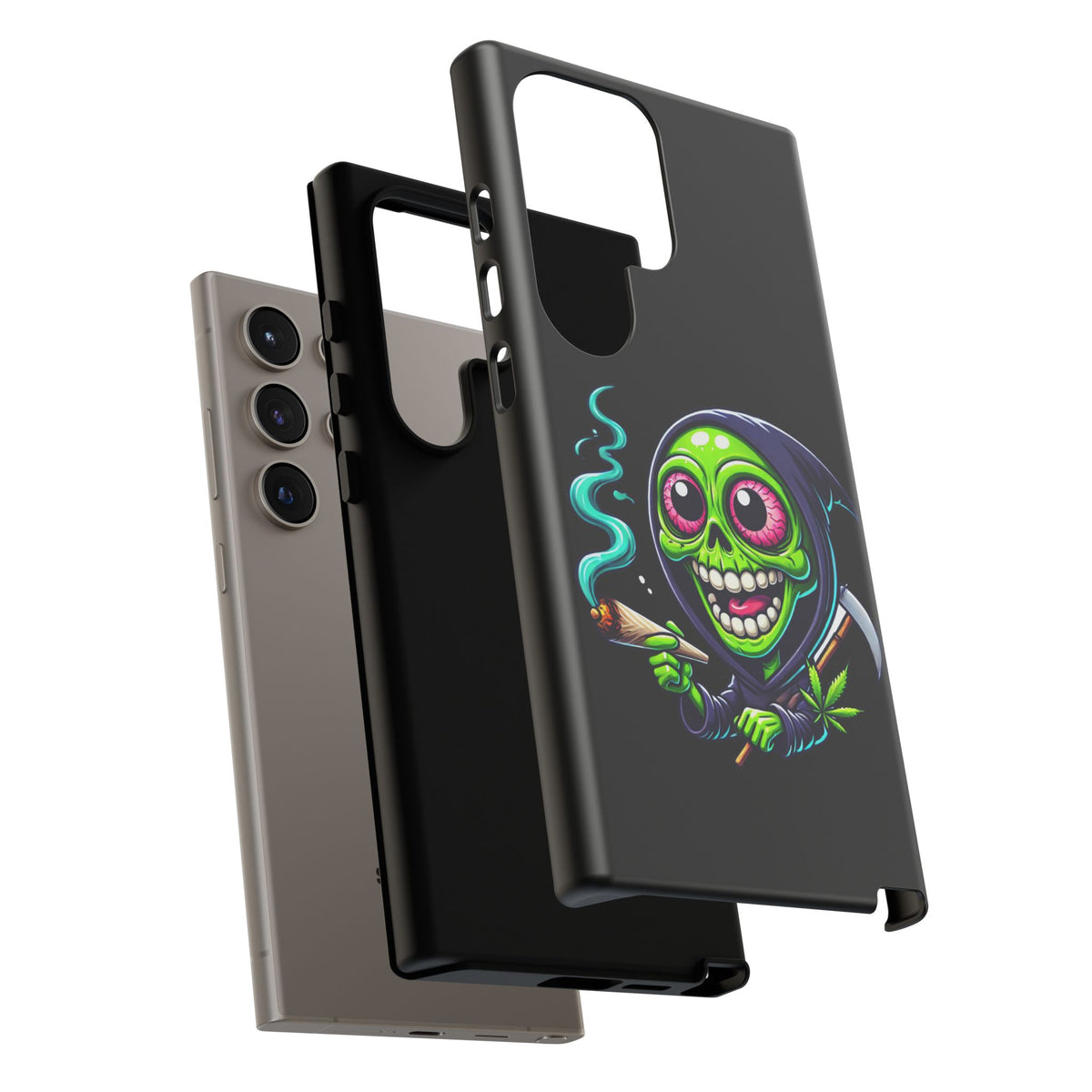 Grinning Stoner Grim Reaper Phone Case – Cannabis Skull iPhone Cover