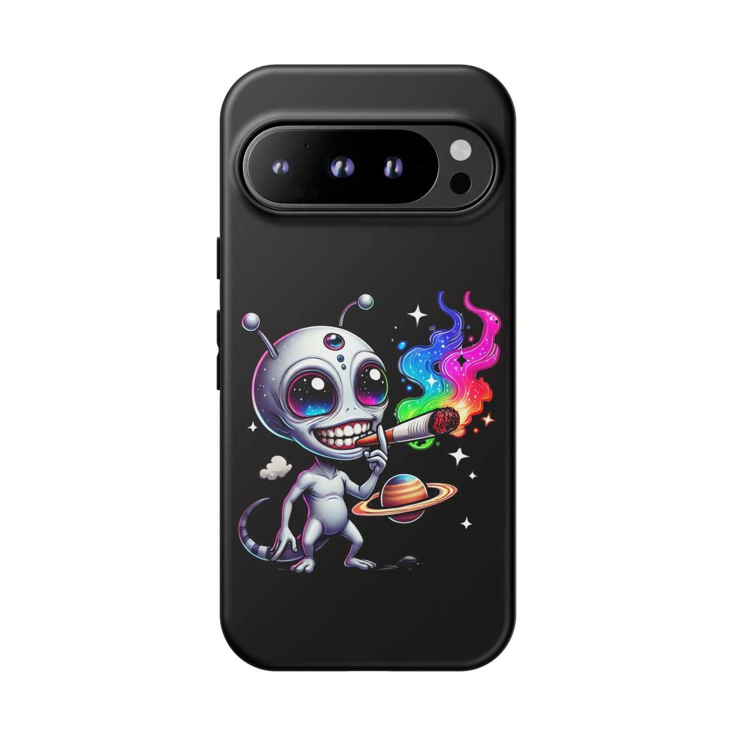 Alien Smoking Rainbow Galaxy Phone Case — Cute Cosmic Art Tough Case