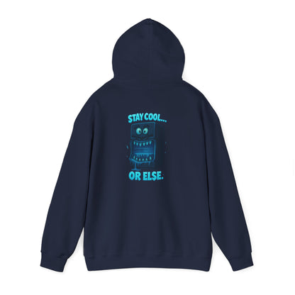 Retro Fridge Cabinet Hoodie — 'Stay in Line or Else' Graphic Pullover