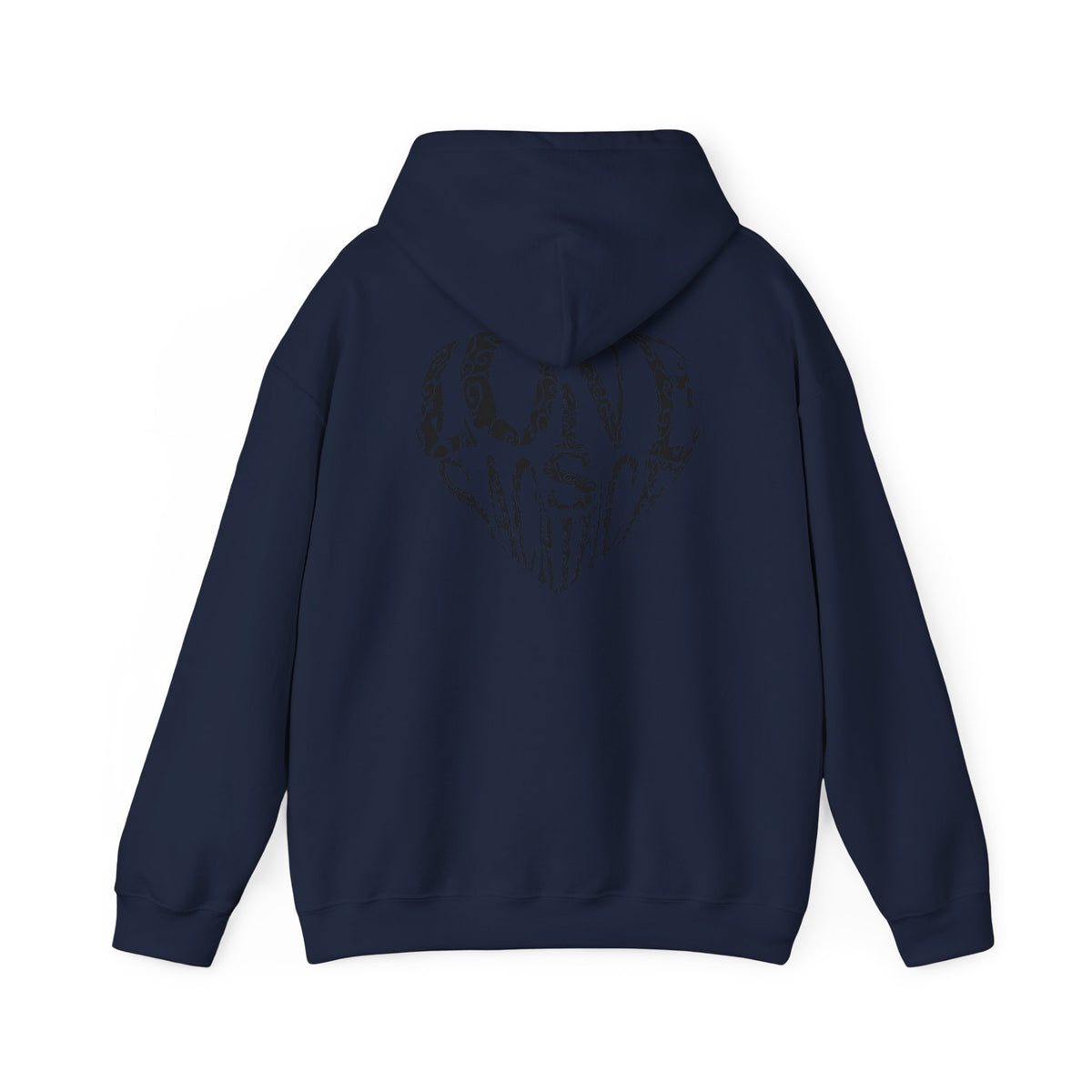 Hoodie — Black Heart Typography “Love” Graphic Pullover