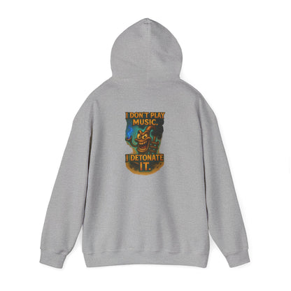 Detonate the Music Hoodie — Retro Guitar Skull Rock Band Pullover