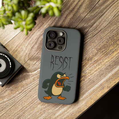 Resist Angry Penguin Phone Case — Protective iPhone Case with Bold Cartoon Design