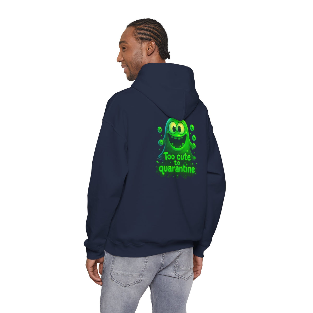 Too Cute to Quarantine Hoodie — Cute Green Slime Graphic Pullover