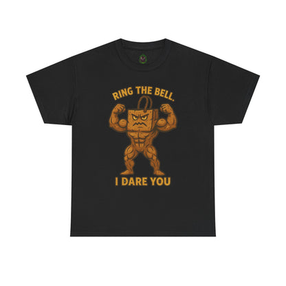 Kettlebell Mascot Tee — "Ring the Bell, I Dare You" Gym T-Shirt