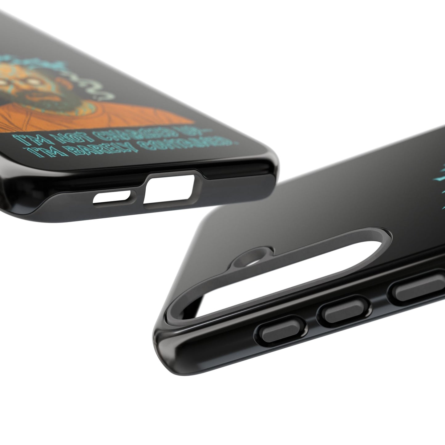 Phone Case — “I’m Not Charged Up… I’m Barely Contained” Electric Horror Design
