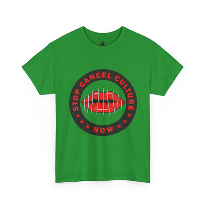 Stop Cancel Culture Now – Free Speech Tee (Barred Lips Design)
