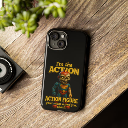 Action Figure Phone Case — "I'm the Action" Retro Skull Toy Design