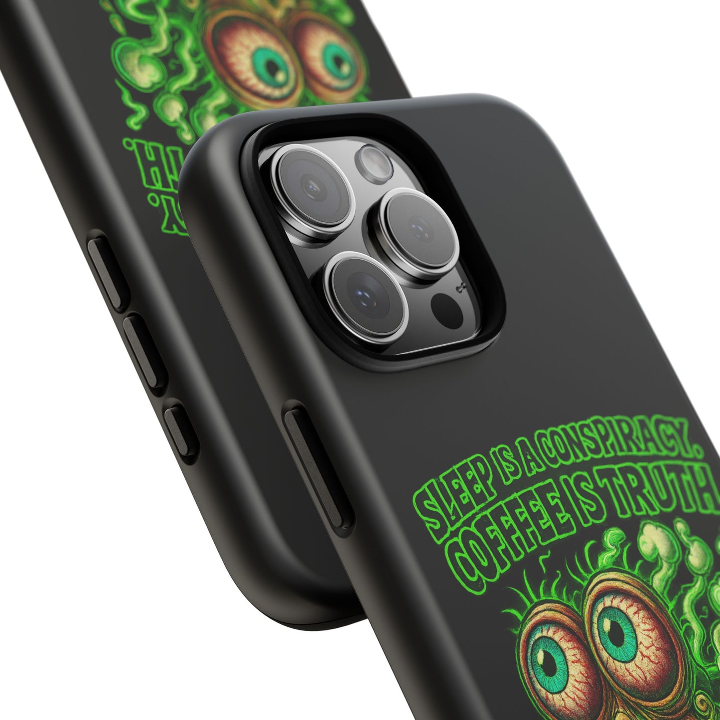 Phone Case — “Sleep Is a Conspiracy, Coffee Is Truth” Retro Monster Design