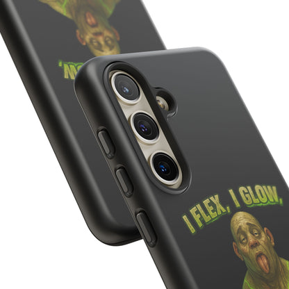 Funny Glow Gym Phone Case — "I Flex, I Glow" Humorous Bodybuilder Design