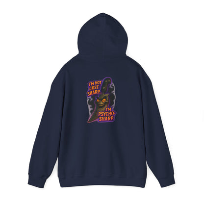 Hoodie — 'I'm Just Sharp, I'm Psycho Sharp' Cat Graphic Pullover