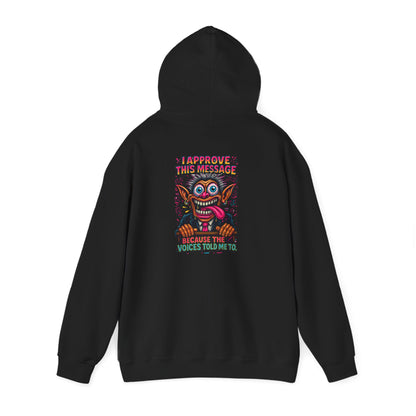 Hoodie — "I Did This Because the Voices Told Me to" Retro Horror Graphic