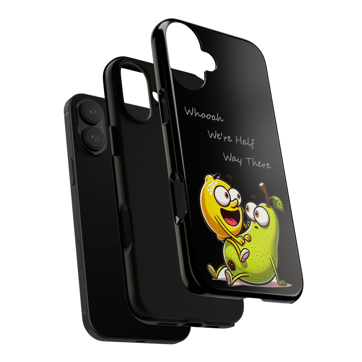Phone Case - Playful Pear & Lemon Illustration with “Whooah We're Half Way There”