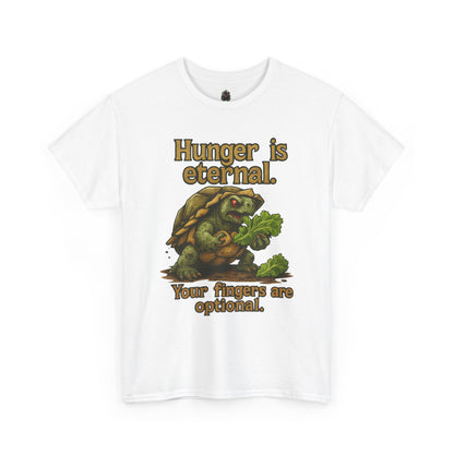 Hunger Is Eternal turtle graphic tee | Funny monster eating carrots T-Shirt