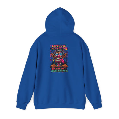 Hoodie — "I Did This Because the Voices Told Me to" Retro Horror Graphic
