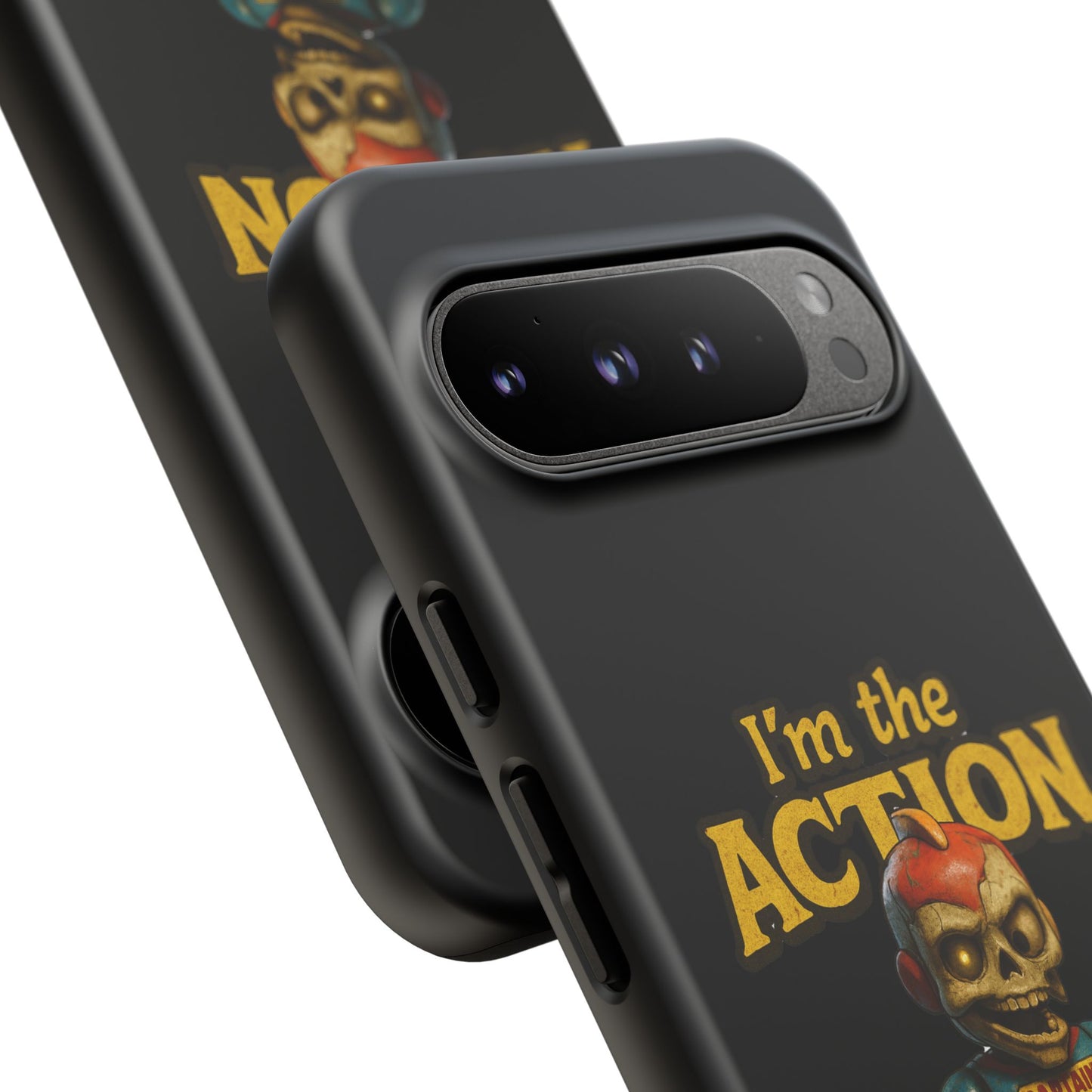 Action Figure Phone Case — "I'm the Action" Retro Skull Toy Design