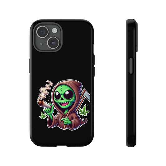 Grinning Grim Reaper Phone Case – Cute Stoner Skull with Scythe