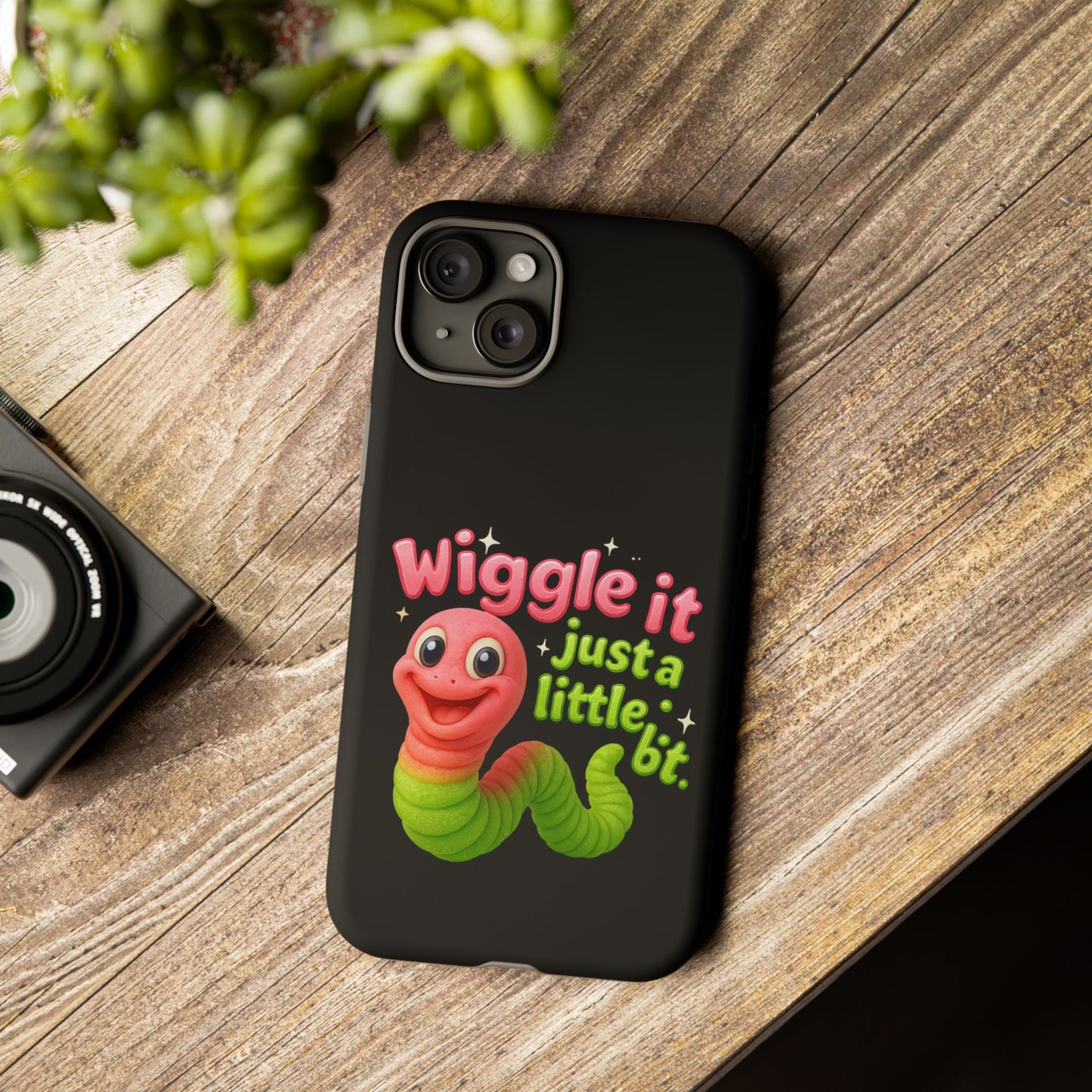 Wiggle It Worm Phone Case — Cute Pink & Green Cartoon iPhone Cover