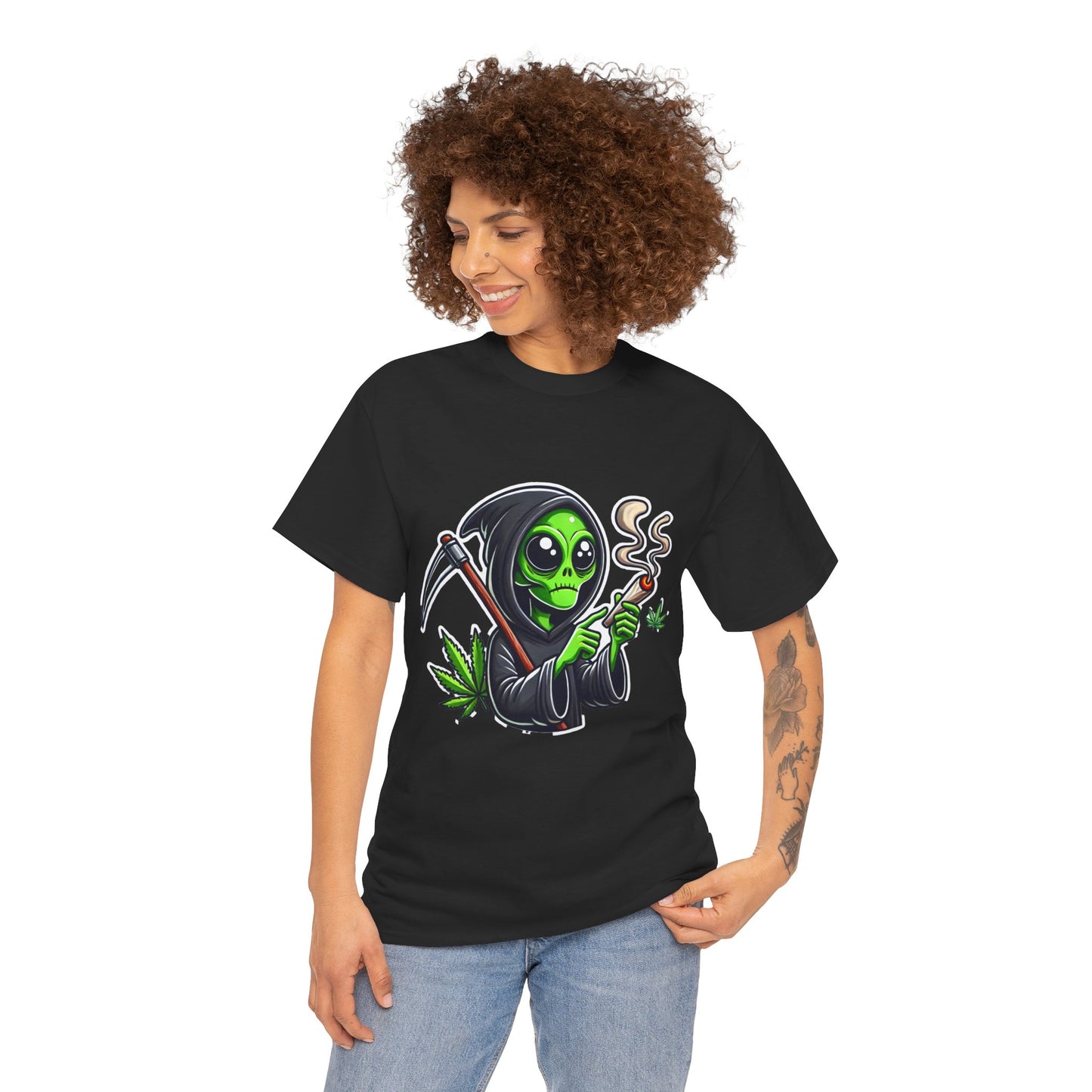 Grim Reaper Alien Smoking Joint T‑Shirt