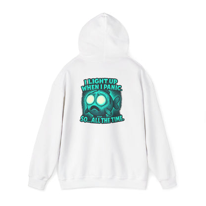 Panic Fish Hoodie — "I Lean Up When I Panic...So All The Time" Graphic Pullover