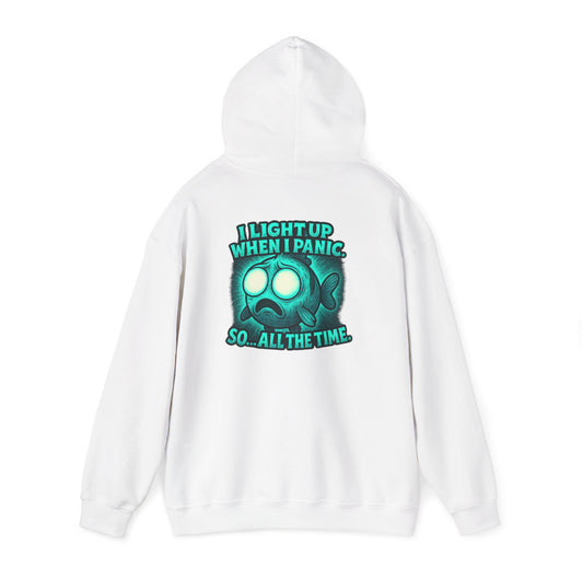 Panic Fish Hoodie — "I Lean Up When I Panic...So All The Time" Graphic Pullover