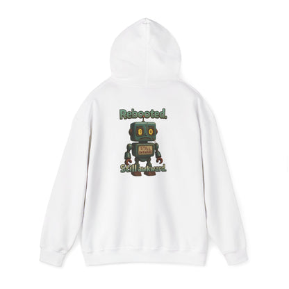 Robot Graphic Hoodie — "Rebooted. Socially Awkward." Retro Cute Robot Back Print