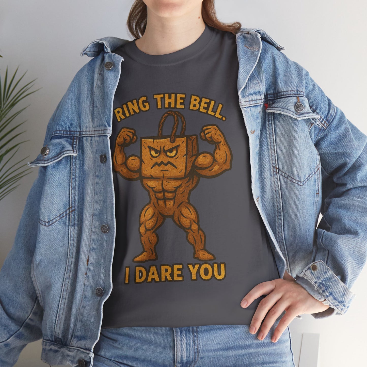 Kettlebell Mascot Tee — "Ring the Bell, I Dare You" Gym T-Shirt