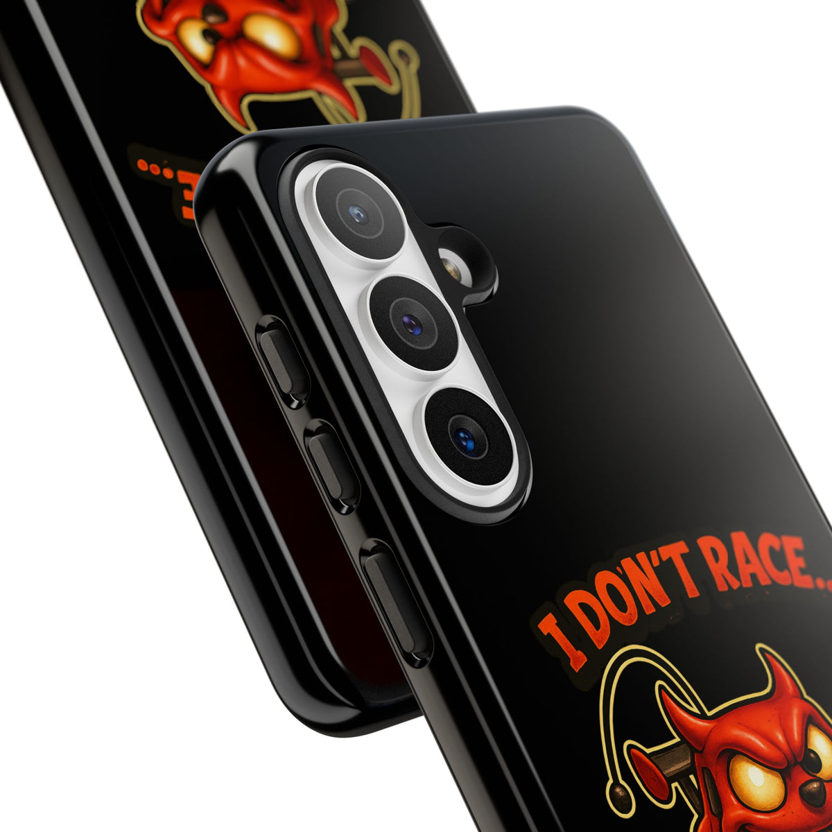 I Don't Race I Chase Phone Case — Cartoon Demon Hot Rod Design