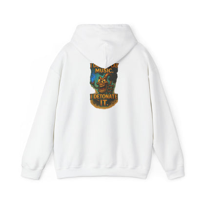 Detonate the Music Hoodie — Retro Guitar Skull Rock Band Pullover