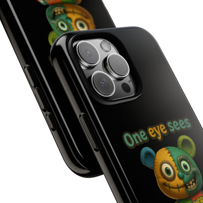 Phone Case — 'One Eye Sees, The Other Sees Your Browser History' Patchwork Bear Design