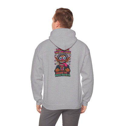 Hoodie — "I Did This Because the Voices Told Me to" Retro Horror Graphic