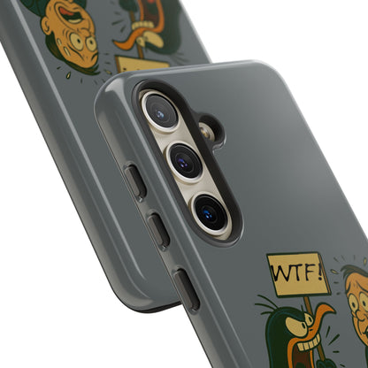 Phone Case - Cartoon Penguin Yelling 'WTF' at Shocked Man, Funny Protective iPhone Cover