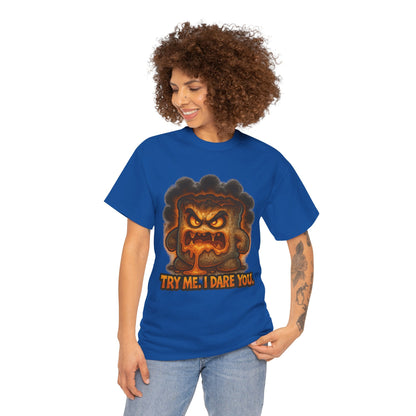 Graphic Tee — Fiery Toast 'Try Me, I Dare You' Cartoon Shirt